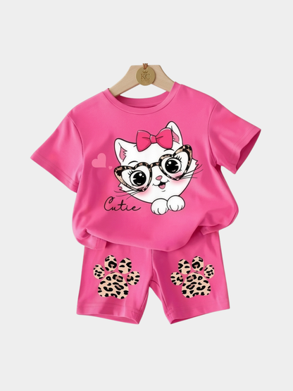 Cat Bow T-shirt And Shorts Set