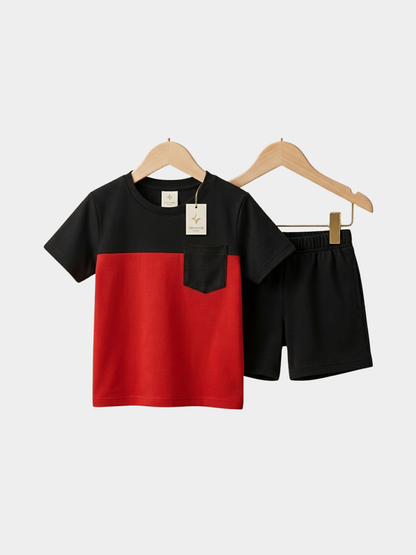 Red n Black T-shirt And Shorts Set
