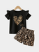 Leopard Heart T-shirt And Shorts Set