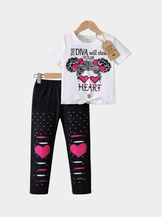 Heart T-shirt And Long Pant Set