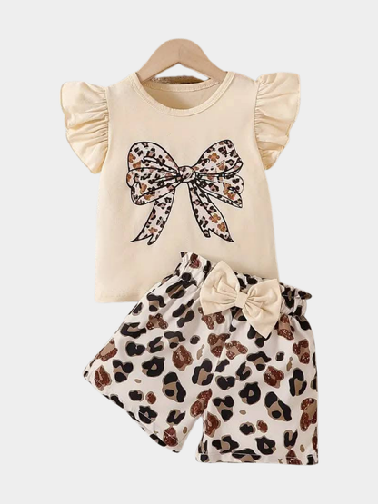 Bow Off White T-shirt And Shorts Set